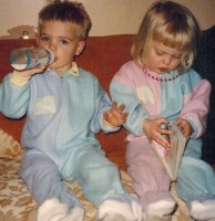 Alex Roe with twin sister
