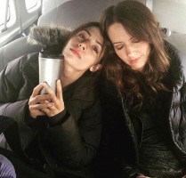 Amy Acker with co-star Sarah Shahi