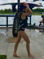 Lizzy Greene in summer with waterboard